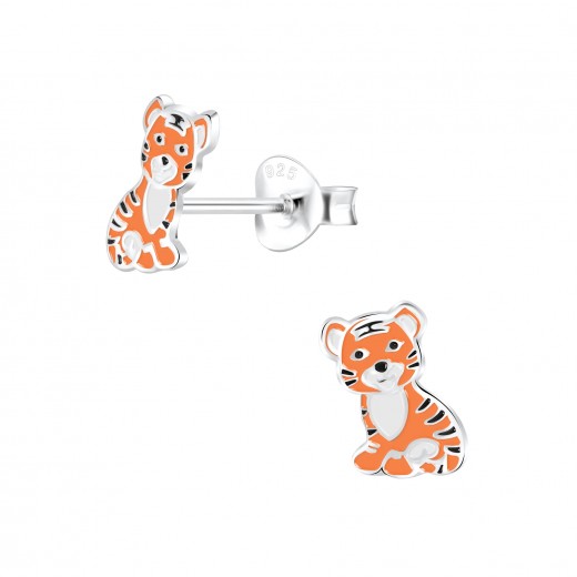 paperback Korrupt syg Bidstrup sølv børne øreringe ørestikker med tiger orange