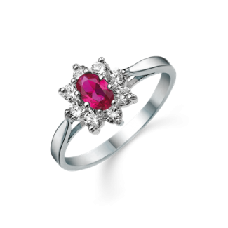 Støvring Design Sølv roset ring med syntetisk rubin og zirkonia 12148514