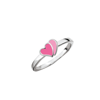 SmykkeLine Double Hjerte Ring i Pink Emalje 12223315