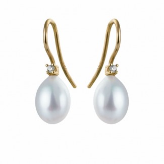 Susanne Friis Bjørner 14kt ørekrog med Ferskvandsperler og Diamant 3402-5-8085-900