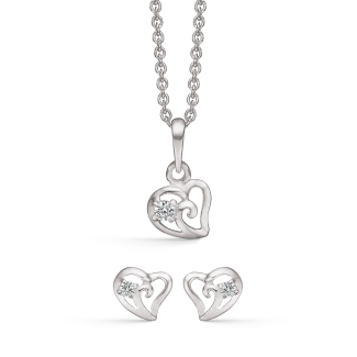 Støvring Design Sølv Smykkesæt med Hjerte Halskæde og Ørestik S148497